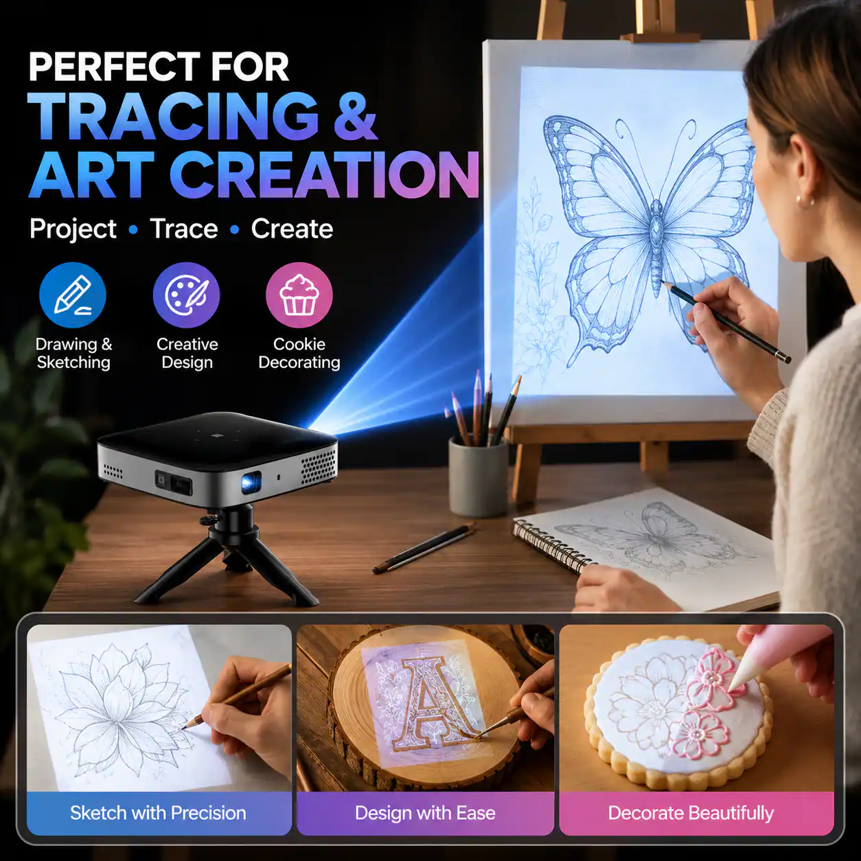 PERFECT FOR TRACING & ART CREATION  
Project • Trace • Create  

Drawing & Sketching  
Creative Design  
Cookie Decorating  

Sketch with Precision  
Design with Ease  
Decorate Beautifully