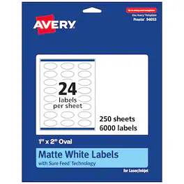 Avery - Matte Oval Labels, 1" x 2", 6,000 Labels - White