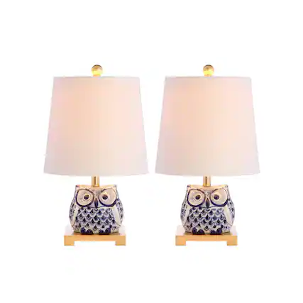 Front. Jonathan Y - Justina 16" Ceramic Mini Table Lamp, Blue/White (Set of 2) - Blue/White.