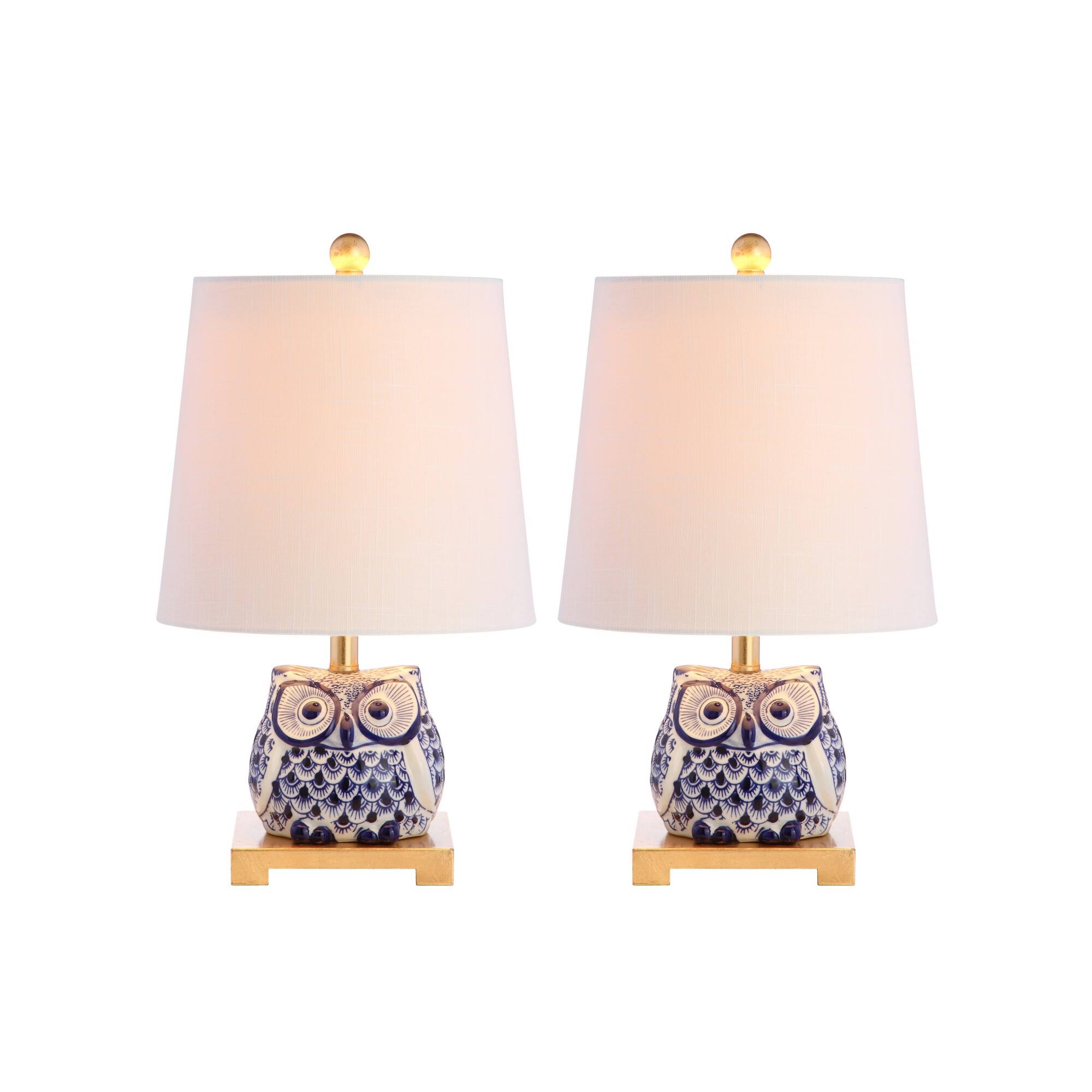 Front. Jonathan Y - Justina 16" Ceramic Mini Table Lamp, Blue/White (Set of 2) - Blue/White.