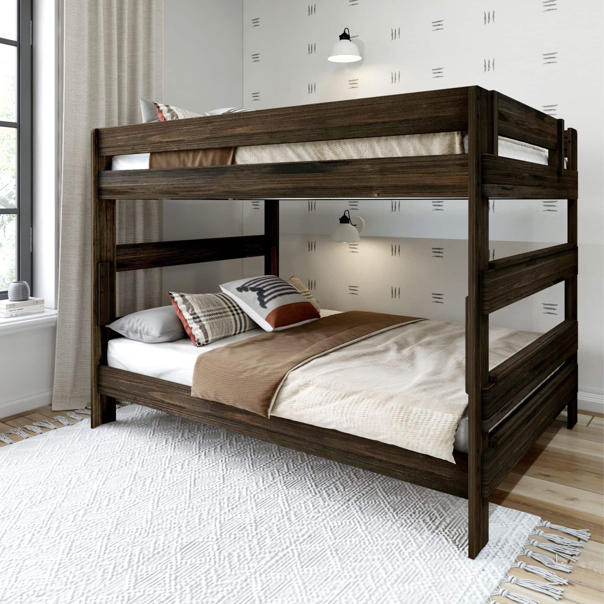 Plank+Beam - Farmhouse Queen over Queen Bunk Bed, Barnwood Brown - Barnwood Brown