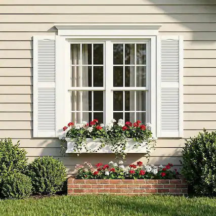 Front. Kadyn - Decorative Faux Shutters, Sturdy, Hassle-Free Design for Indoor & Outdoor Use, 14"x51", White - White.