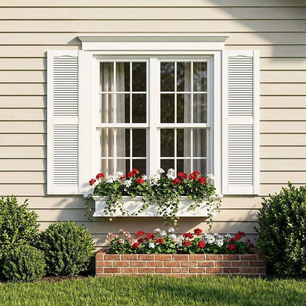 Front. Kadyn - Decorative Faux Shutters, Sturdy, Hassle-Free Design for Indoor & Outdoor Use, 14"x51", White - White.