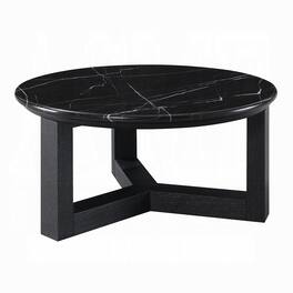 Manhattan Lane - Kia Coffee Table, Round Marble Top and Three Leg Wood Base,32 Inch - Black