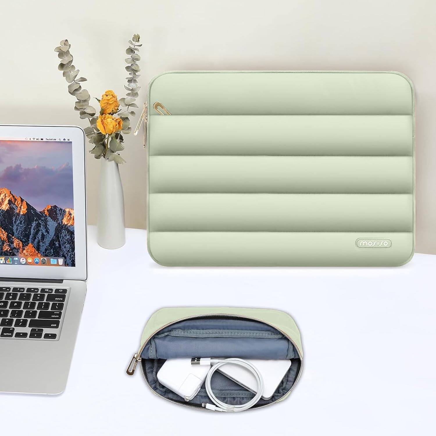 Alt View 4. mosiso - Puffy Laptop Sleeve 15-15.6 inch for MacBook Pro 16, HP Dell ASUS Acer Toshiba Lenovo Notebook - Sage Green.