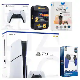 Playstation 5 Slim Disc with Extra Controller, Trigger Stop Kit and MightySkins Decal Voucher + 2 Year CPS - PlayStation 5
