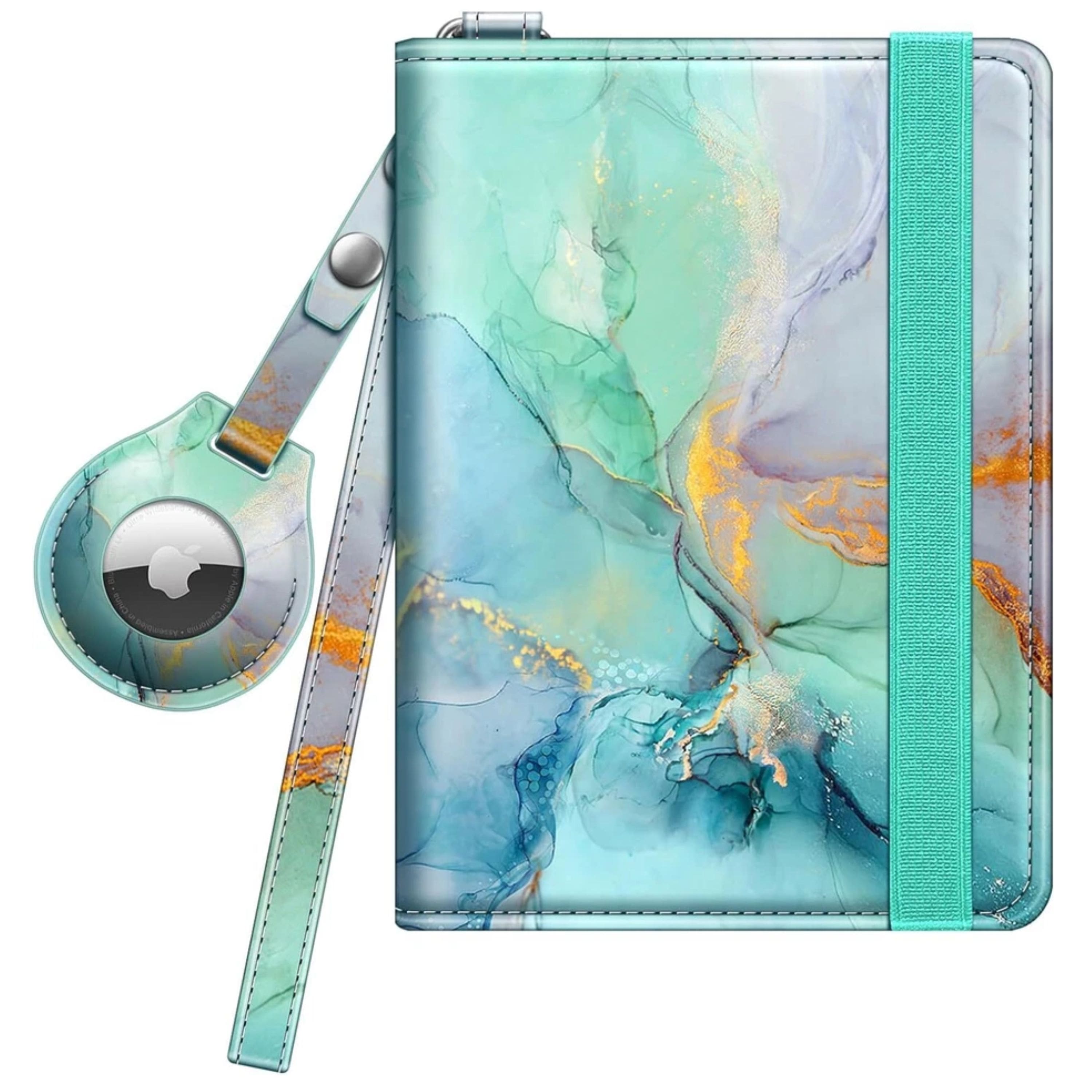 Kitcheniva - Travel Passport Holder With RFID Protection Slim Card Wallet & AirTag Slot - Emerald Marble