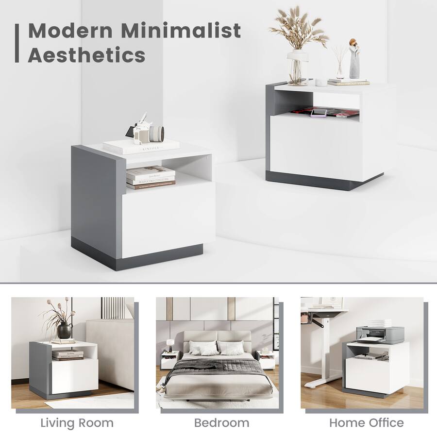 Gymax Modern Minimalist Nightstand w/ Drawer Asymmetrical Bed Side ...