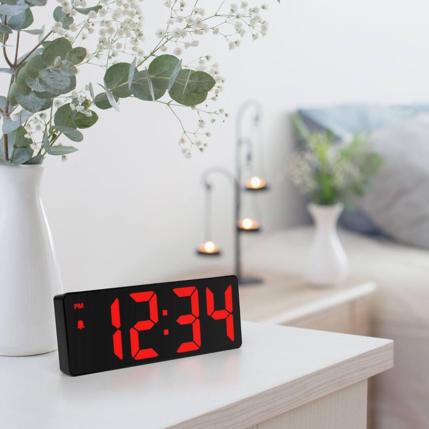 Alt View 3. La Crosse Technology - 2 Inch Red LED Corded Electric Digital Alarm Clock with Indoor Temperature - Black/Red.