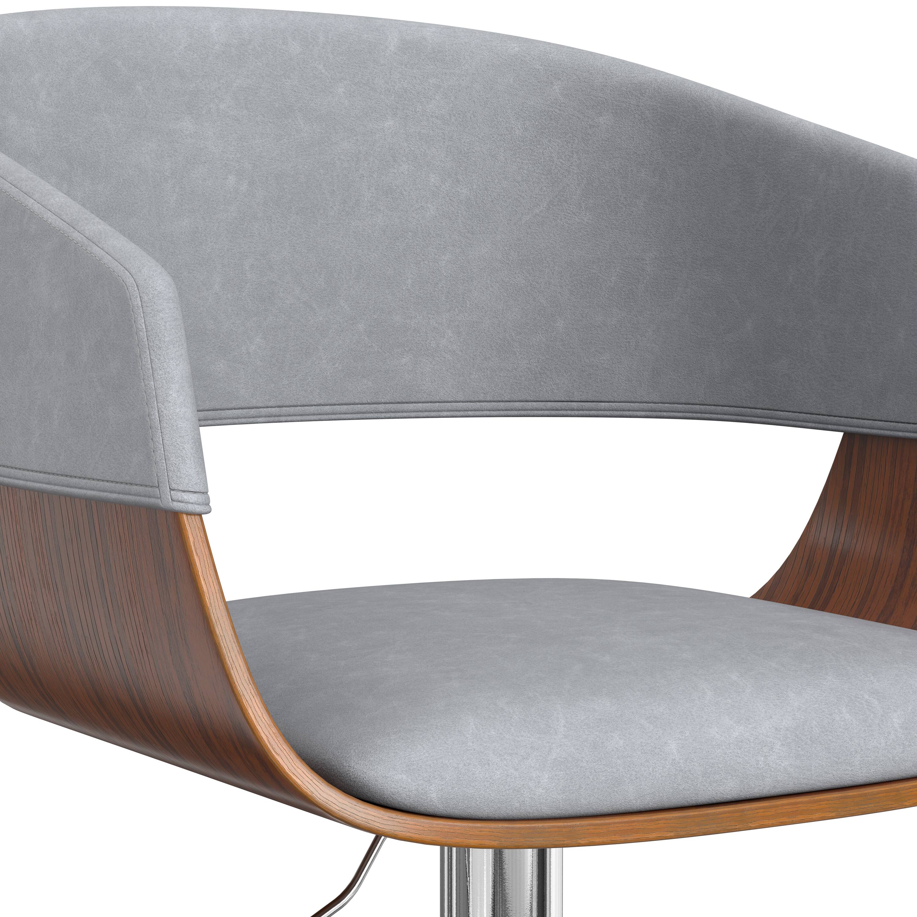 Back. Simpli Home - Lowell Mid Century Modern 33 inch Adjustable Swivel Bar Stool in Stone Grey Vegan Faux Leather - Stone Grey.