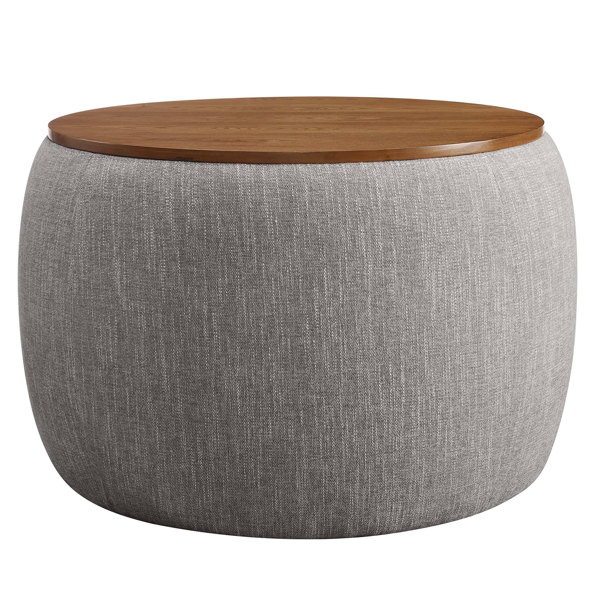 Angle. Modway - Perla Woven Heathered Fabric Upholstered Storage Ottoman by Modway - Heathered Weave Wheat.