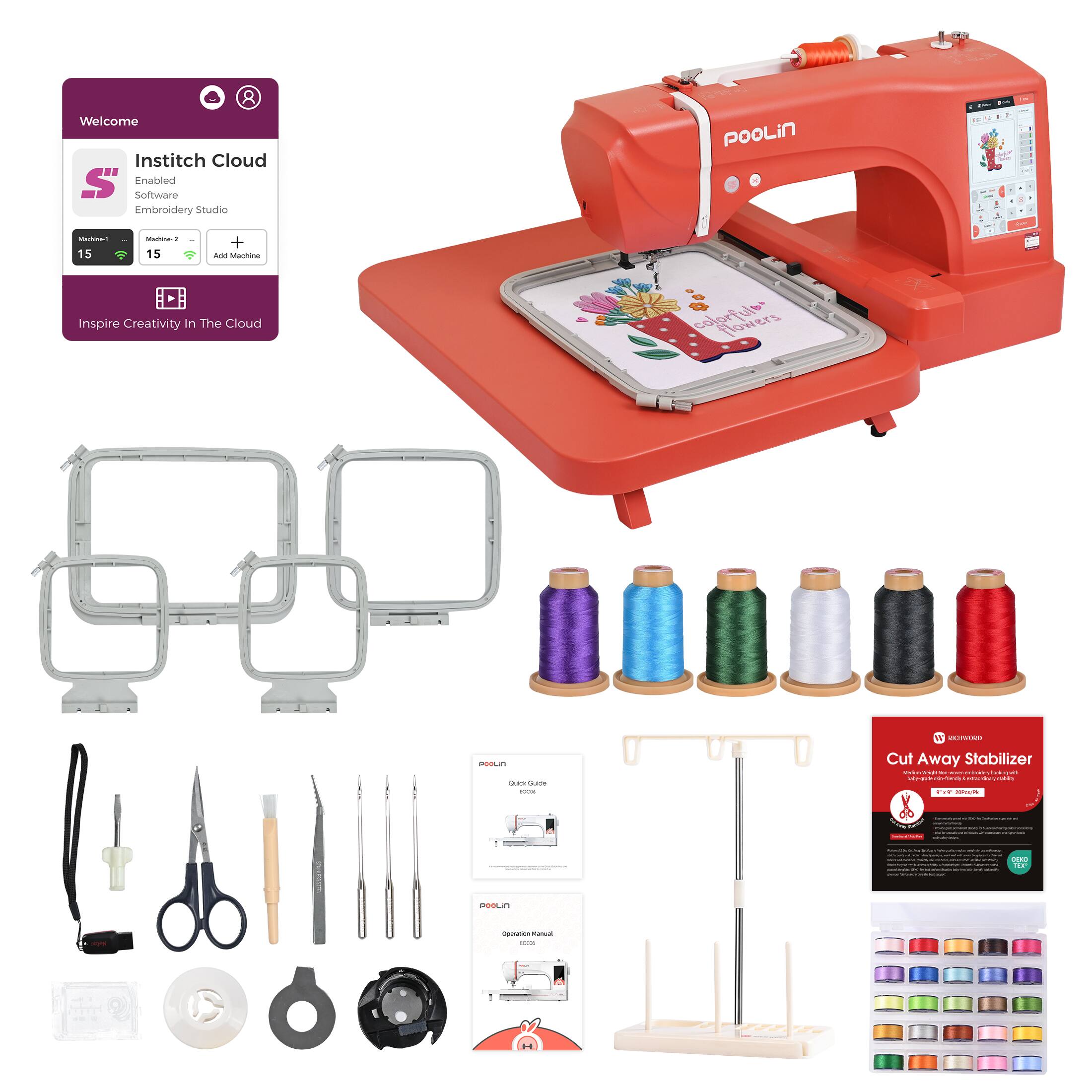 Welcome
Institch Cloud
Enabled Software
Embroidery Studio
Machine-1
Machine-2
Add Machine
15
15
Inspire Creativity In The Cloud
Colorful Flowers
Cut Away Stabilizer
POOLiN
Quick Guide
100%
POOLiN
Operation Manual
100%
Cut Away Stabilizer
100% Cotton
100% Polyester