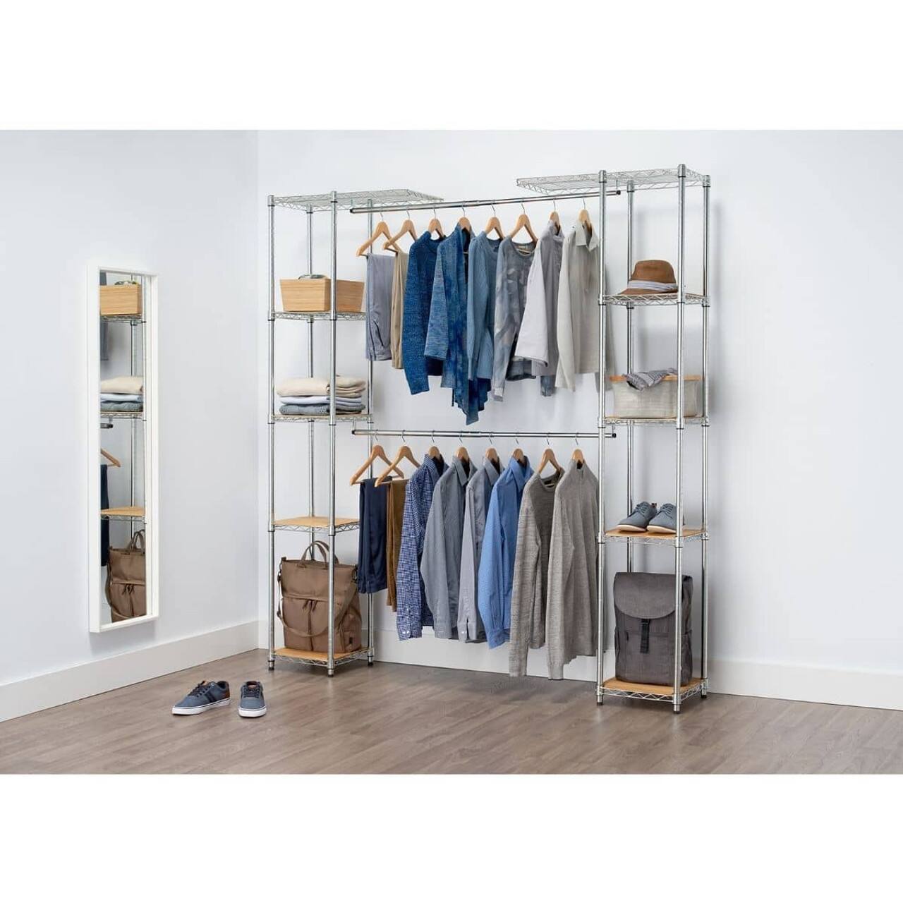Left. TRINITY - EcoStorage Expandable Closet Organizer Chrome - Chrome.