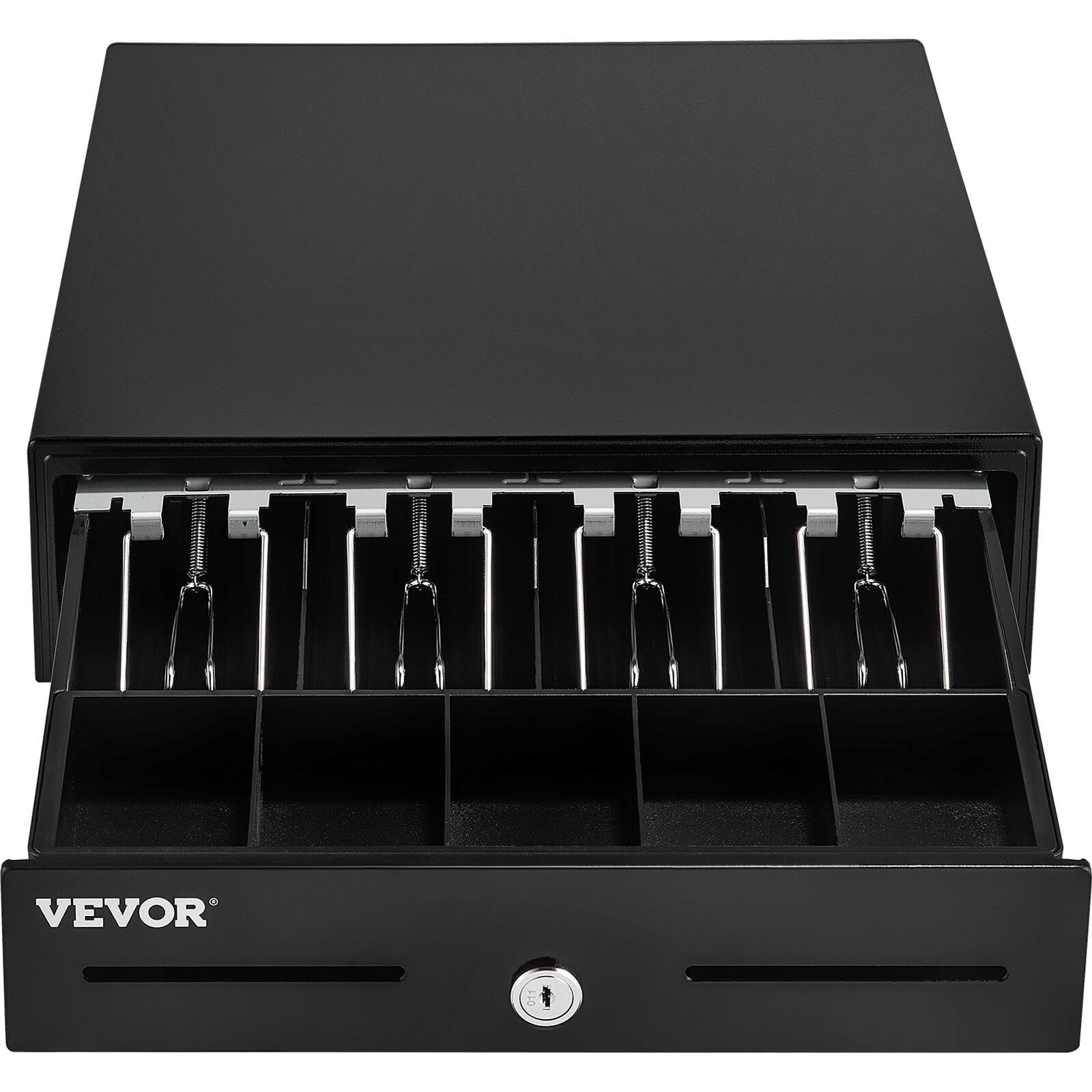 Alt View 5. VEVOR - Cash Register Drawer, 13" 2 Unlocking Ways, Fully Removable Design with 4 Bill 5 Coin Cash Tray, 2 Keys Included - Black.