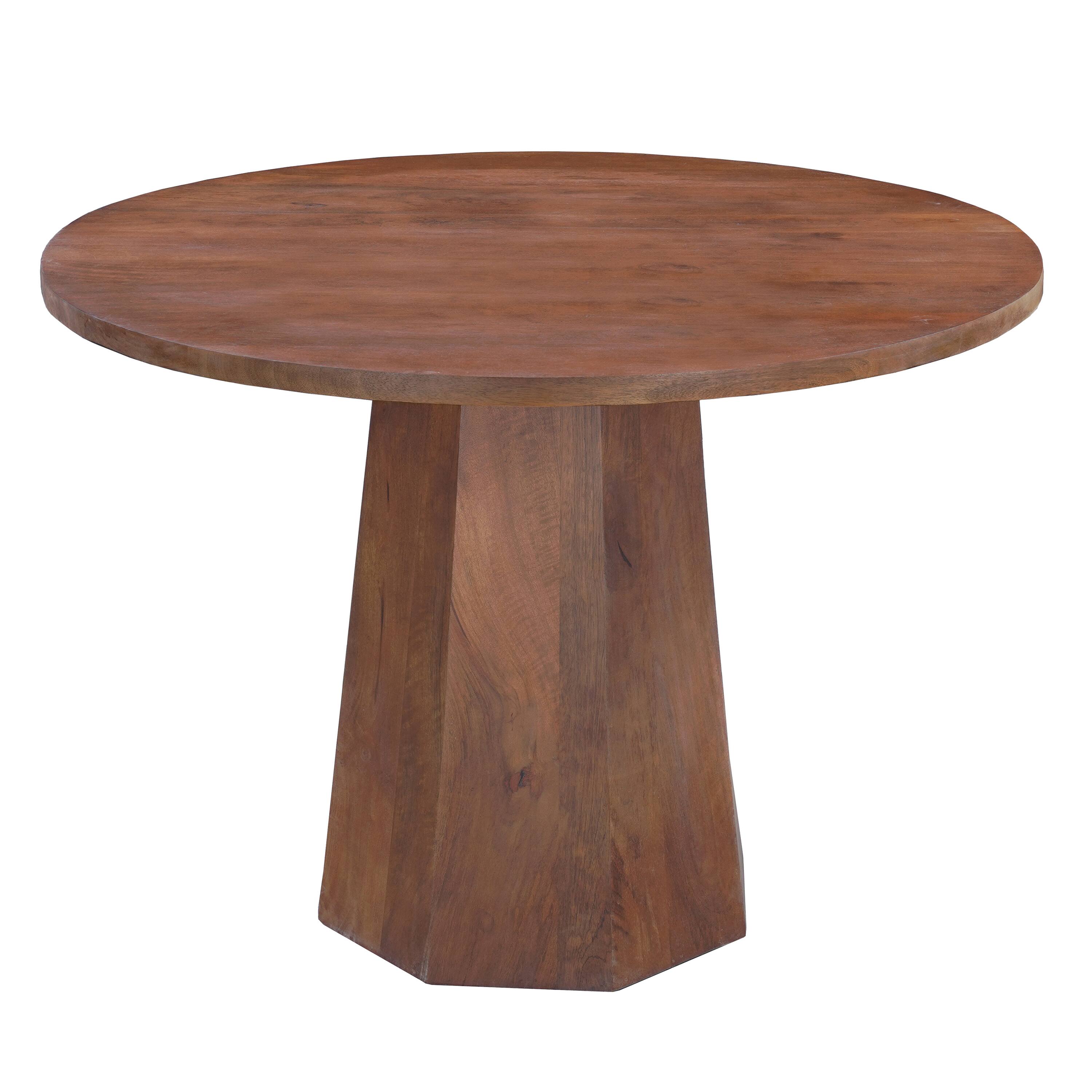 Angle. Manhattan Lane - Koi Dining Table | 42" Round Top | Handmade | Octagonal Pedestal Base - Brown.