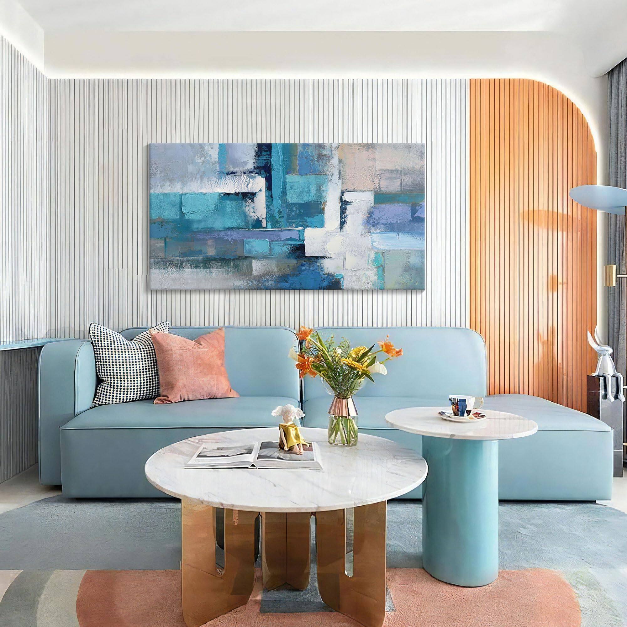 Alt View 3. Hirose Alice - AJAZIKO Blue Wall Art Modern Wall Art for Living Room - Blue Abstract Canvas Wall Art - Ideal for Bedroom - Black 48"L x 24"W.