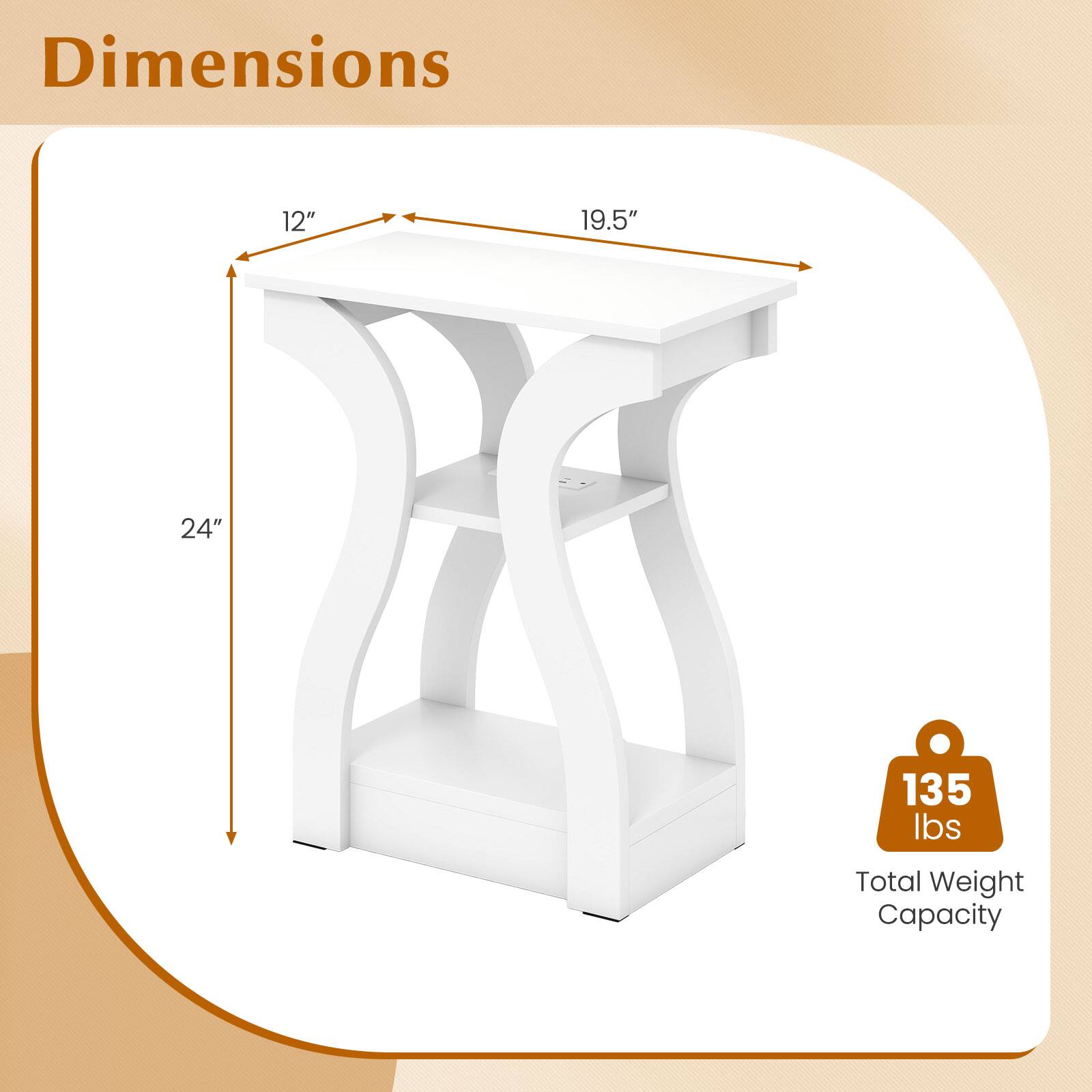Dimensions: 12" x 19.5" x 24"  
Total Weight Capacity: 135 lbs