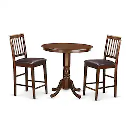East West Furniture - 3 PC pub Table set-pub Table and 2 counter height Chairs - Mahogany