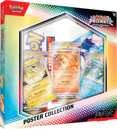 Pokemon Trading Card Game Prismatic Evolutions Poster Collection:
1. Flareon 130 HP
2. Vaporeon 110 HP
3. Destructive Flame 30 HP
4. Blaze 90 HP
5. Fighting Arts Pikachu 90 HP
6. Spiral Drain 90 HP
7. Whirlpool 90 HP
8. Lightning Pokemon 90 HP
9. Leomonde 90 HP
10. Additional Came Cards
Includes:
1. Poster
2. Pokemon Trading Card Game Cards
3. Prismatic Evolutions Cards
The Pokemon Trading Card Game Prismatic Evolutions Poster Collection is a great way to showcase your love for Pokemon and its trading card game. The poster features some of the most popular and powerful Pokemon, such as Flareon, Vaporeon, and Blaze, while the collection includes a variety of cards from the Prismatic Evolutions set. This set is known for its unique and colorful designs, making it a popular choice among Pokemon collectors. With the addition of the poster and the cards, this collection is a must-have for any Pokemon fan.