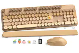 PRIMEPLUS - Wireless Keyboard & Mouse, Round Keycaps, Magnetic Wrist Rest, Retro Typewriter, 2.4G, Auto Sleep, Purple, Mac/Windows - Latte Gradient
