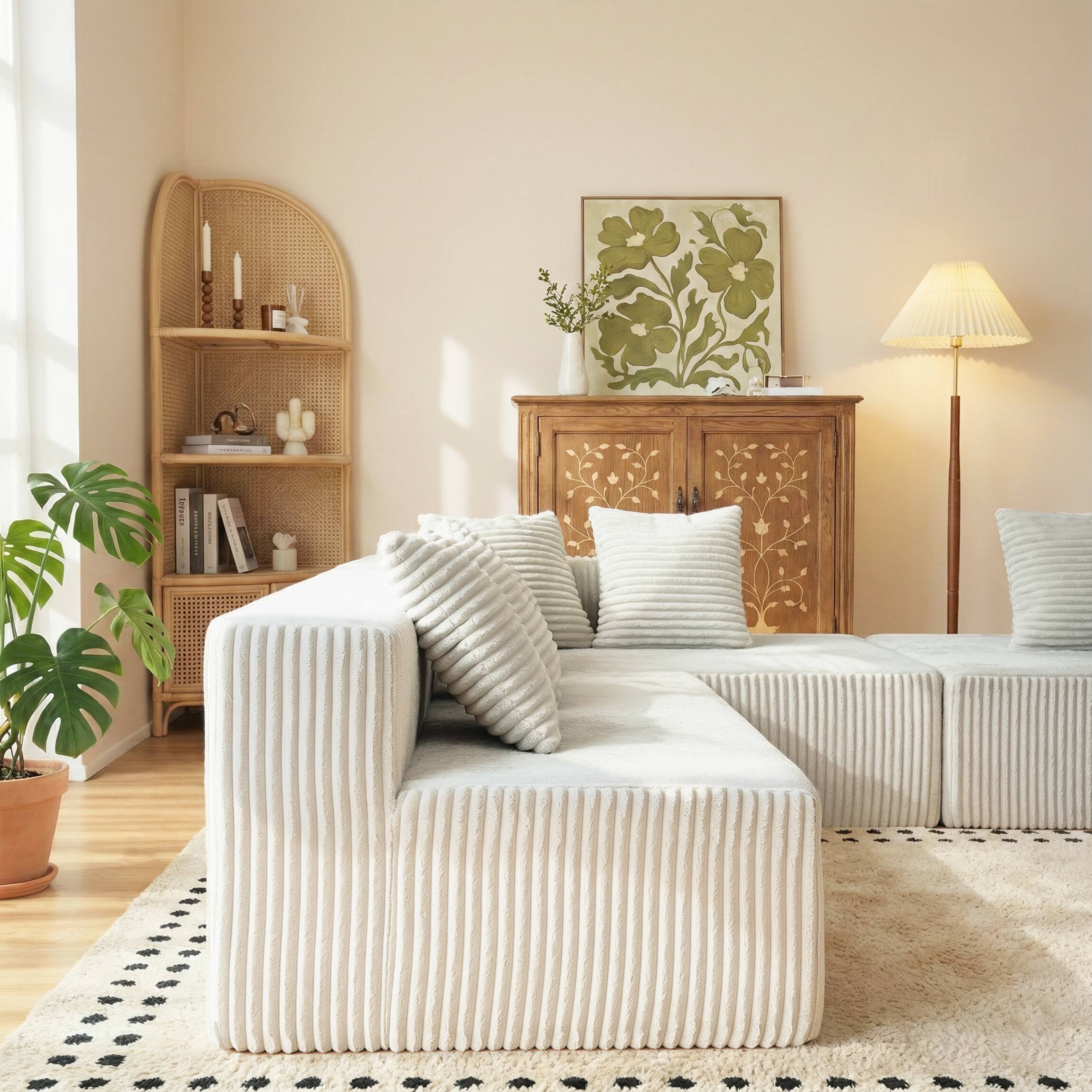 Alt View 2. Roomtec - 130 inch Boneless Couch Cloud Couch Sectional Corduroy Sofa for Living Room U Shaped Modular Sofa with Chaise No - Beige.