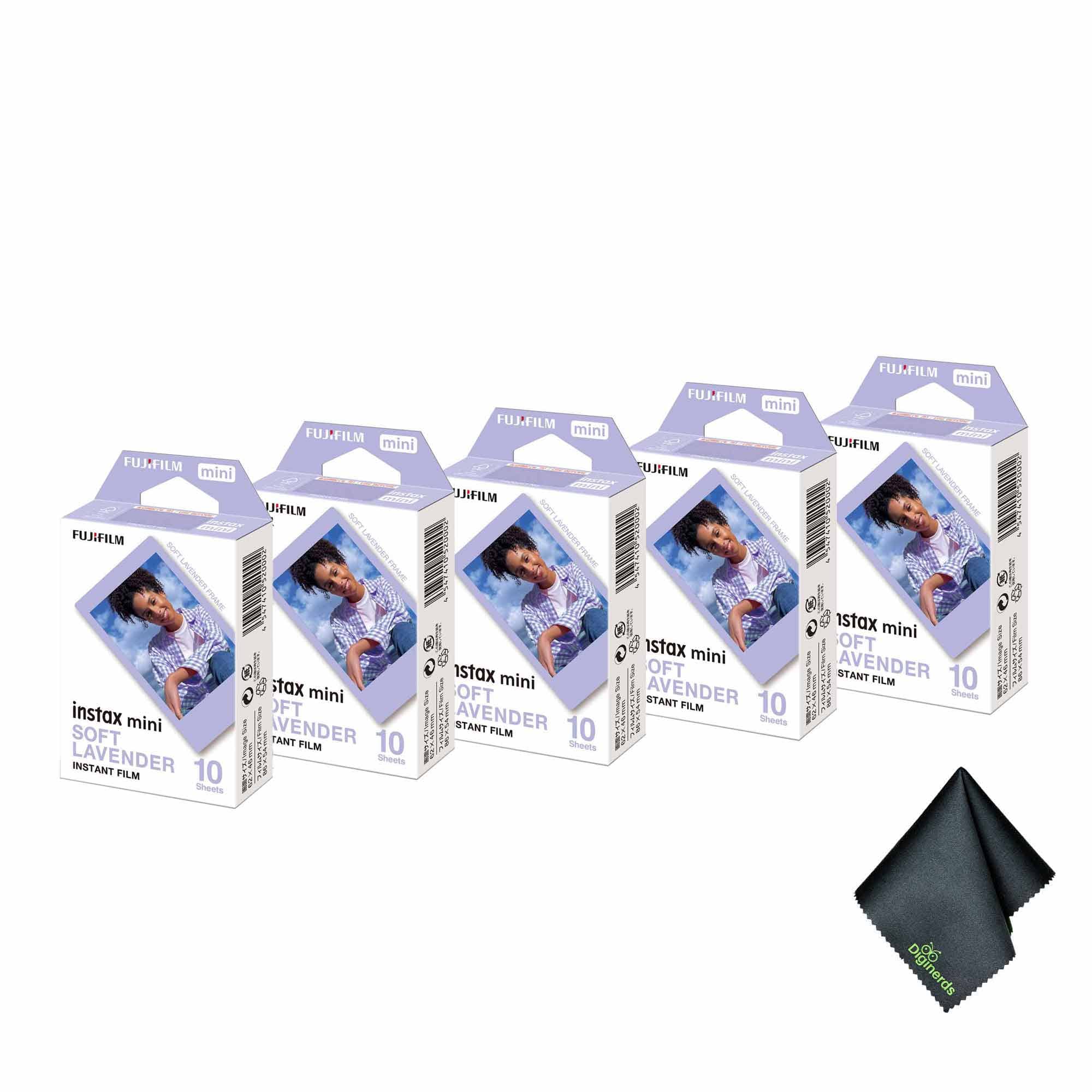Fujifilm - 5xFUJIFILM INSTAX MINI Soft Lavender Instant Film (10 Exposures), Microfiber Cleaning Cloth, Bundle