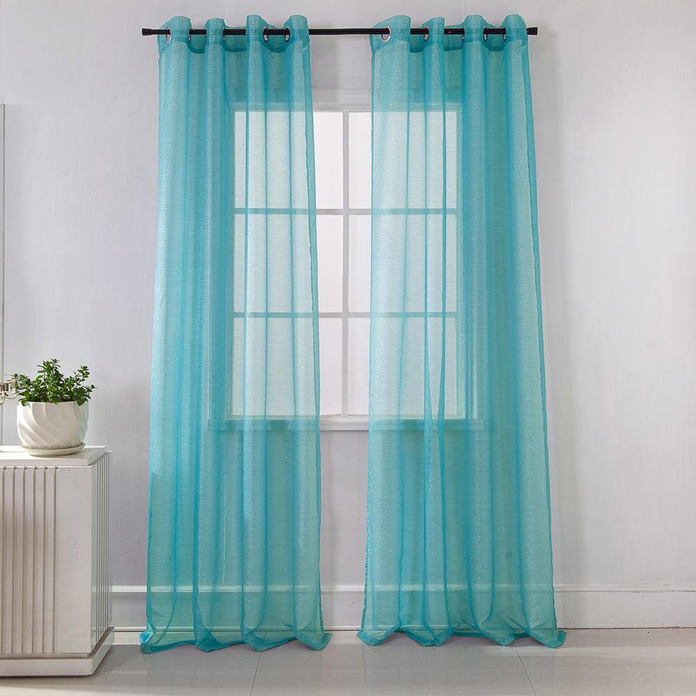 Angle. RT Designers Collection - Stylish Aqua Lonnie Grommet Curtain Panel - 54x90 Inches - Aqua.