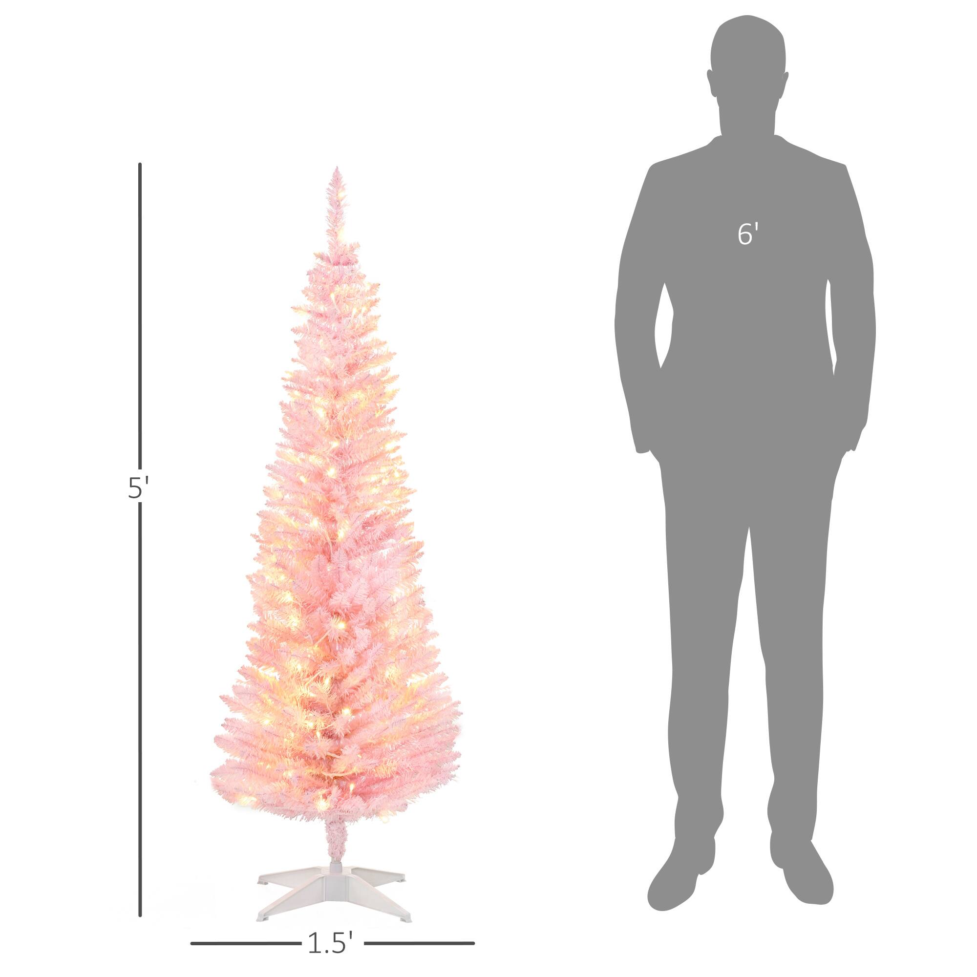 Alt View 2. Homcom - Pre-Lit Slim Noble Fir Artificial Pencil Christmas Tree, 110 Warm White LEDs, 294 Tips - pink.