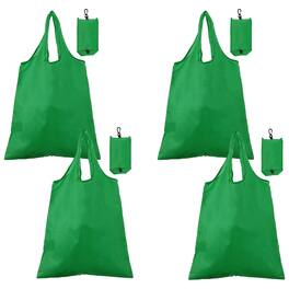 Unique Bargains - 4pcs Foldable Travel Bag Lightweight Polyester Reusable Grocery Tote Pouch for Women and Men Travel Beach Storage - Dark Green