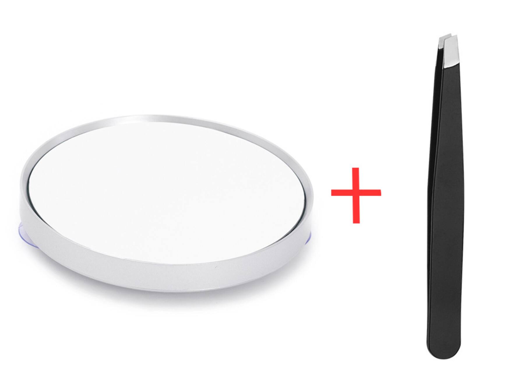 Front. Auledio - White 20x Magnification Suction Cup Makeup Mirror with Black Tweezers, HD Wall-Mounted for Bathroom, Home & Travel - white & black.