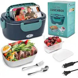 RTMB - Electric Lunch Box, 1.5L Portable Food Warmer, 304 Stainless Steel - Green