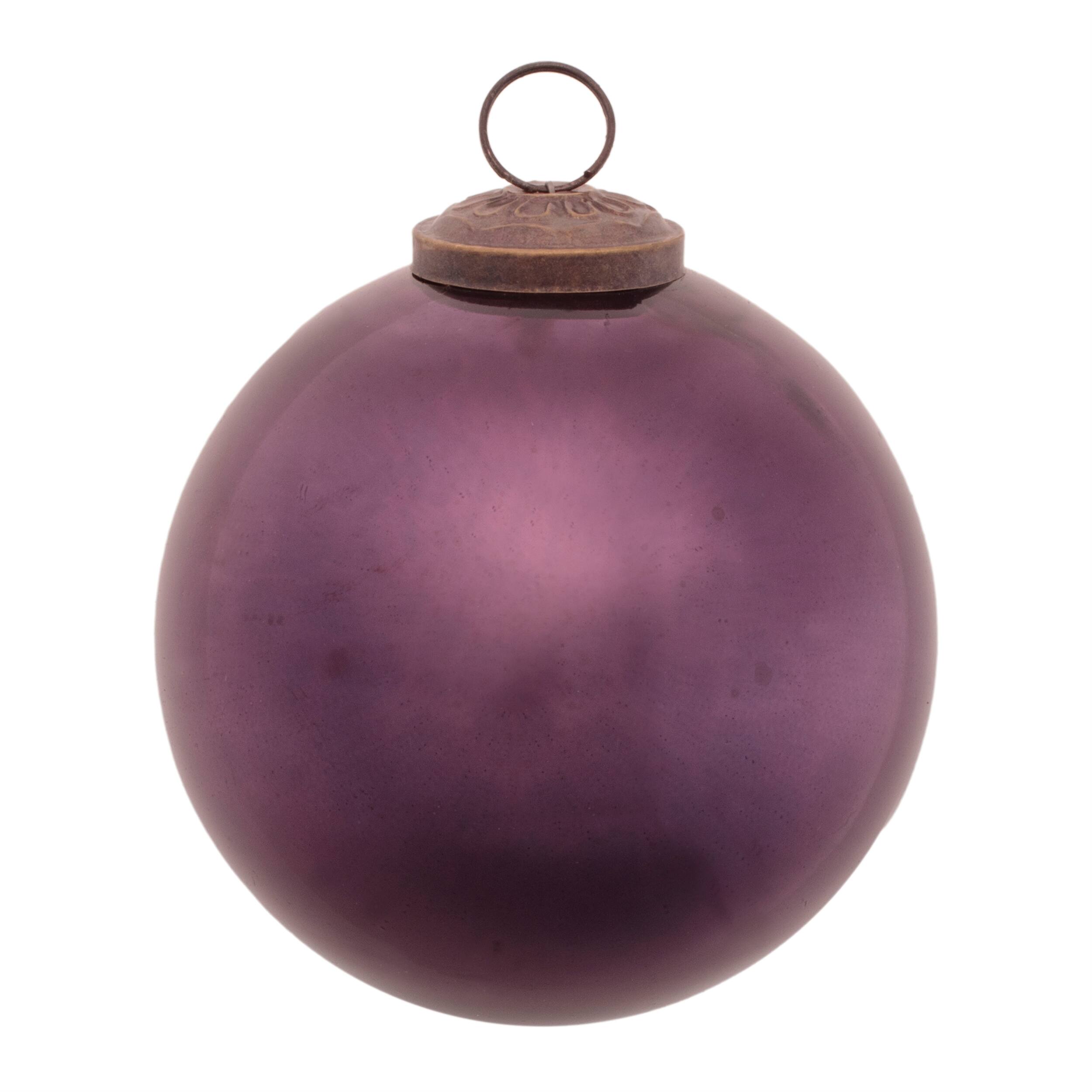 Left. BreeBe - Frosted Glass Ball Ornament (Set of 12) - Purple.