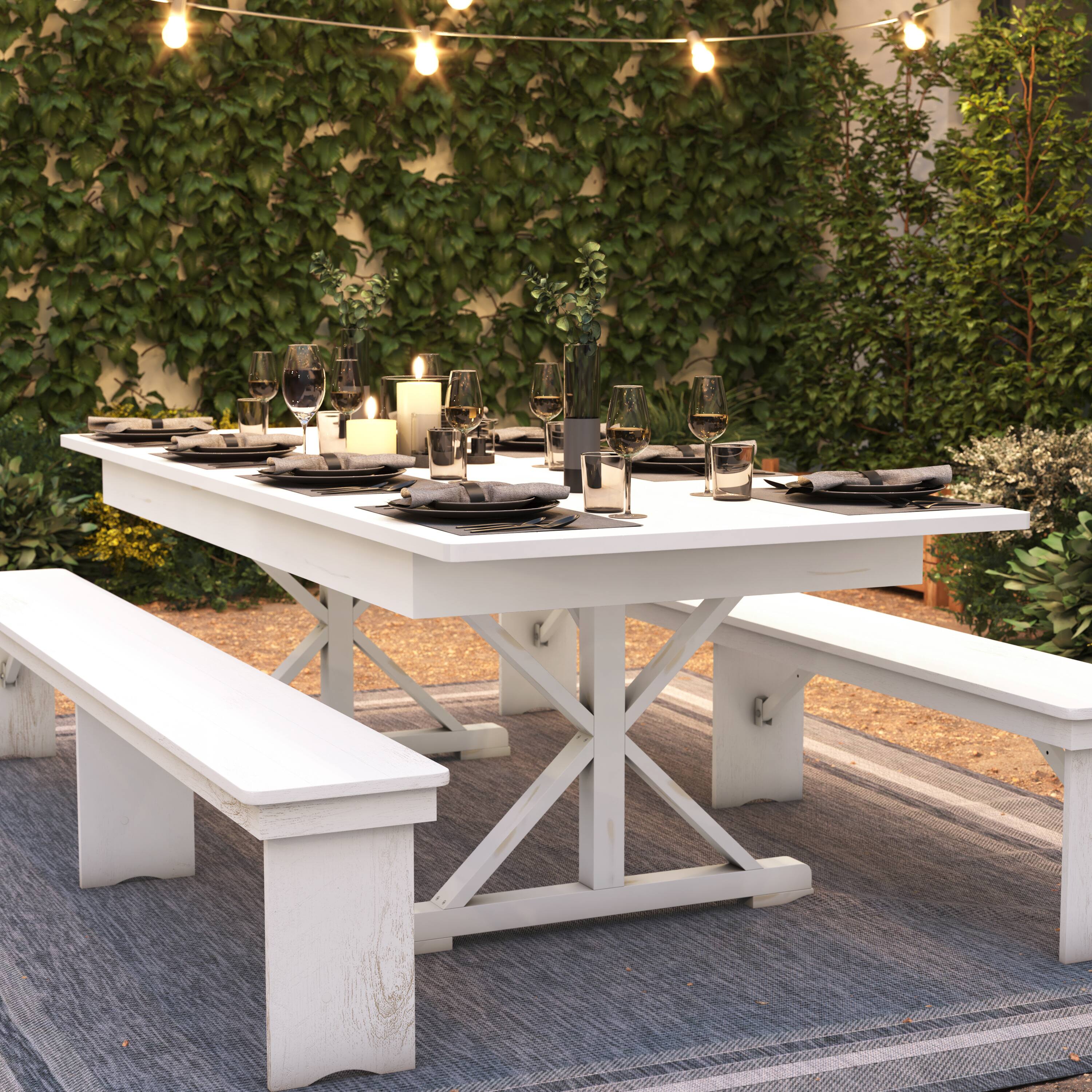 Alt View 4. Flash Furniture - HERCULES 8' x 40" Rectangular Antique Rustic White Solid Pine Folding Farm Table with X Legs - White.