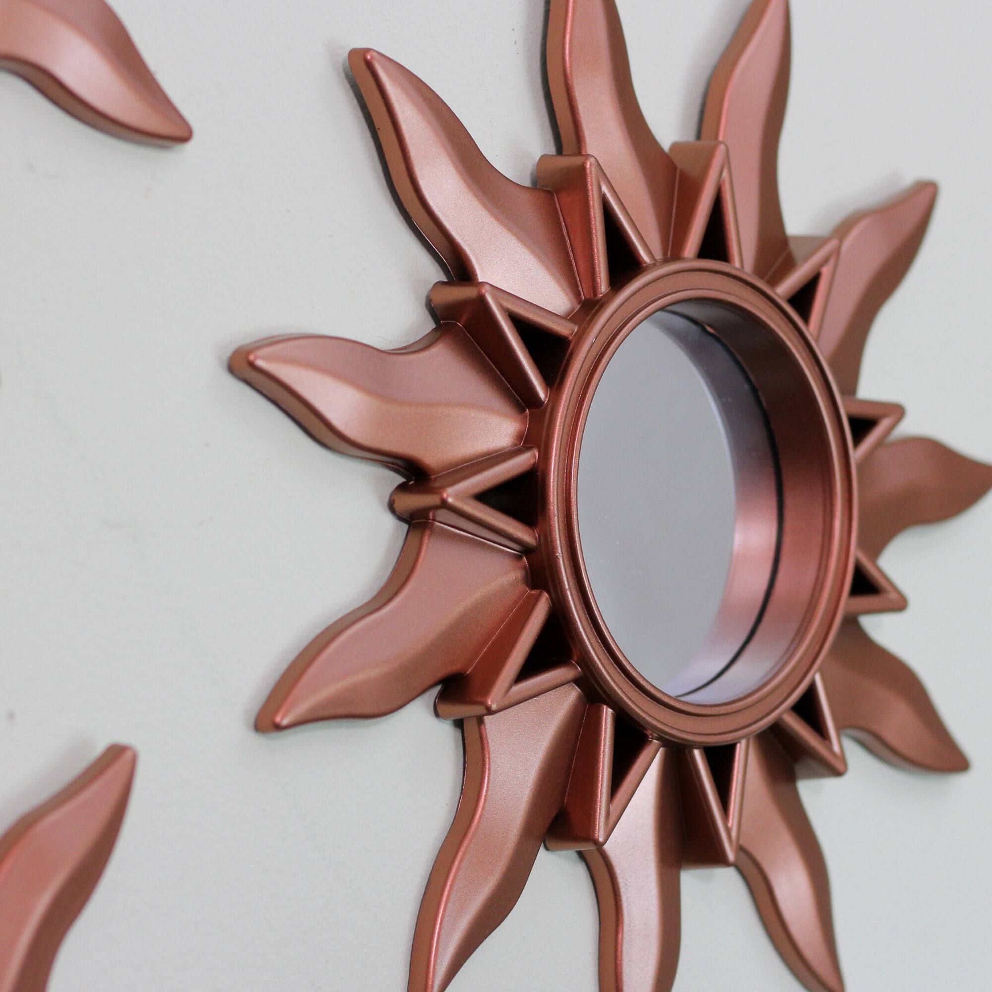 Alt View 1. Northlight - Set of 3 Mayan Sunburst Matte Copper Round Mini Mirrors 9.5" - Brown.