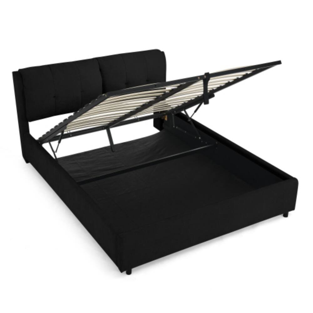 Alt View 2. LUCKY ONE - Queen Size Storage Upholstered Hydraulic Platform Bed with Integrated Headboard, Chenille Fabric, No Box Spring Needed - Black.