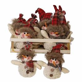 BreeBe - *Plush Plaid Hat Snowman Ornament 2 Asstd - Red