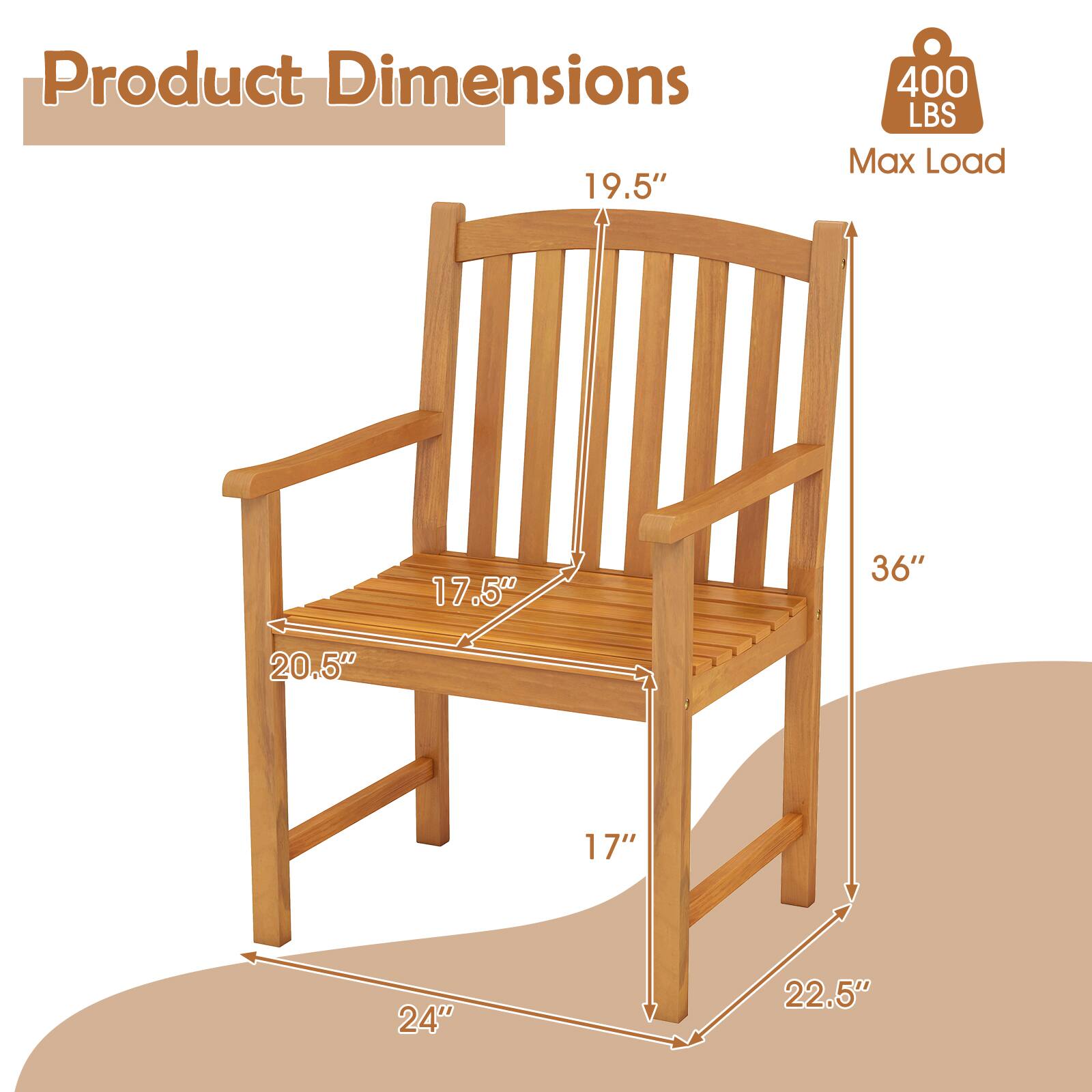 Product Dimensions  
19.5" x 36" x 24"  
17.5" x 20.5" x 17"  
22.5"  
Max Load: 400 LBS
