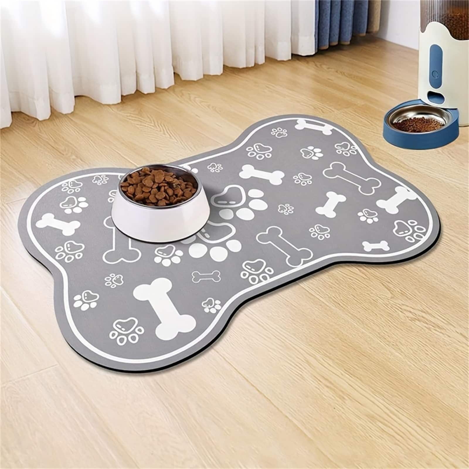 Auledio - Cute Bone Shaped Design Food Mat, Rapid Absorbent Dog Cat Feeding Mat, Stain-Resistant,Easy to Clean - 40x60cm,grey - Gray