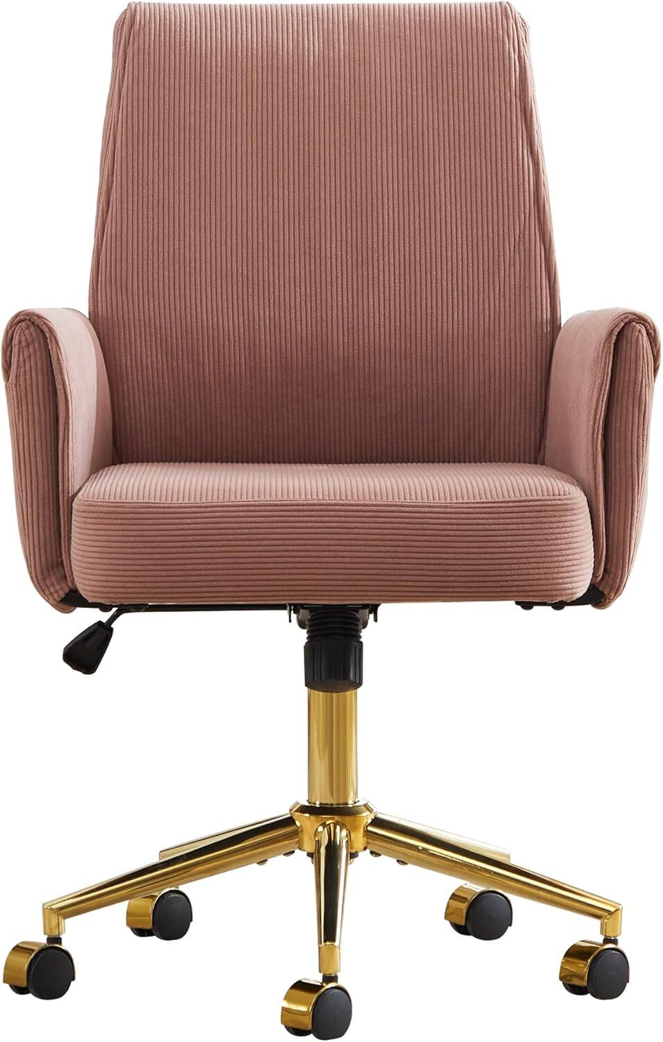 Alt View 5. Trinkets Crazed - Stripes Velvet 360°Swivel Desk Chair, Modern Height Adjustable Home Office Armchair with Gold Base and Wheels - pink.