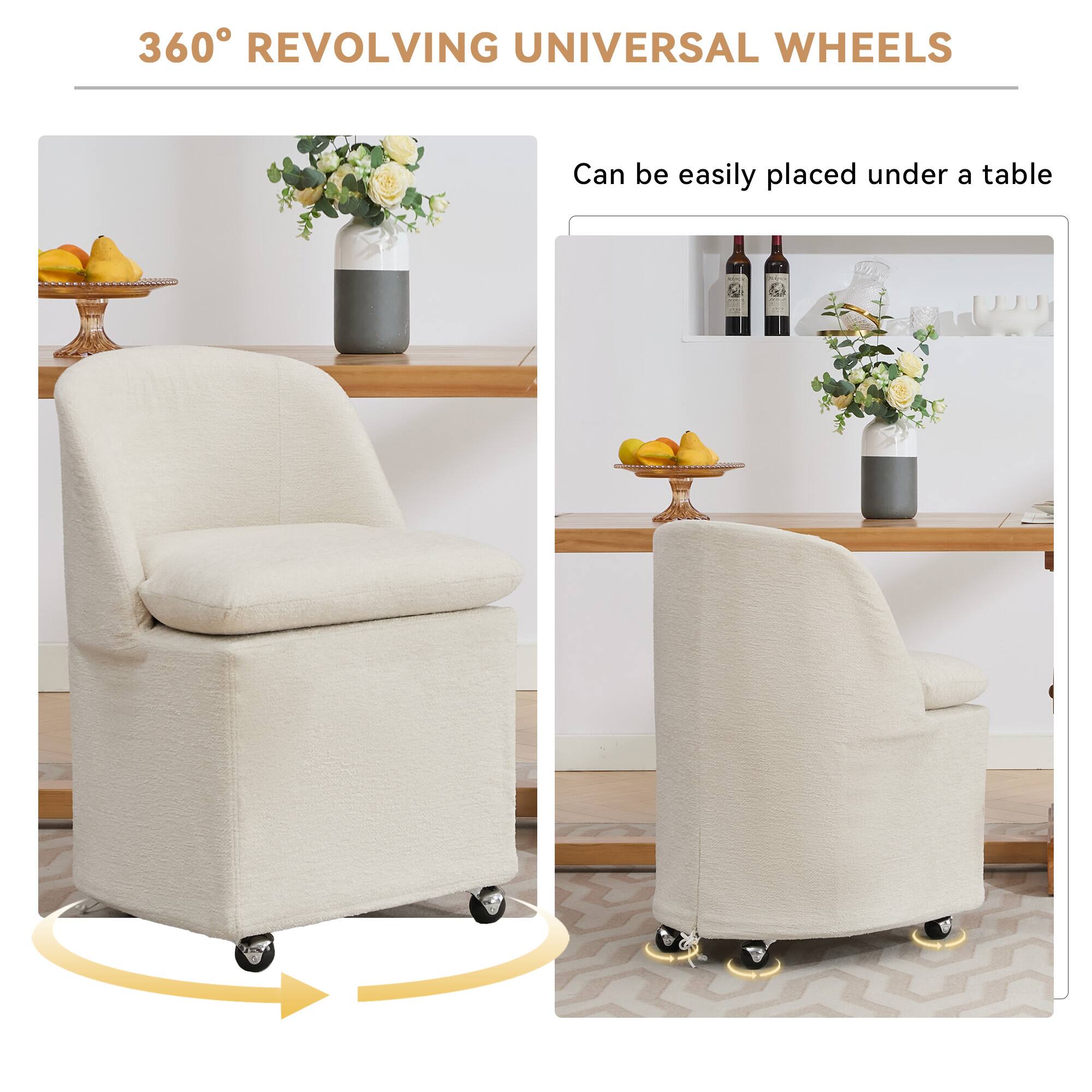 360° REVOLVING UNIVERSAL WHEELS

Can be easily placed under a table