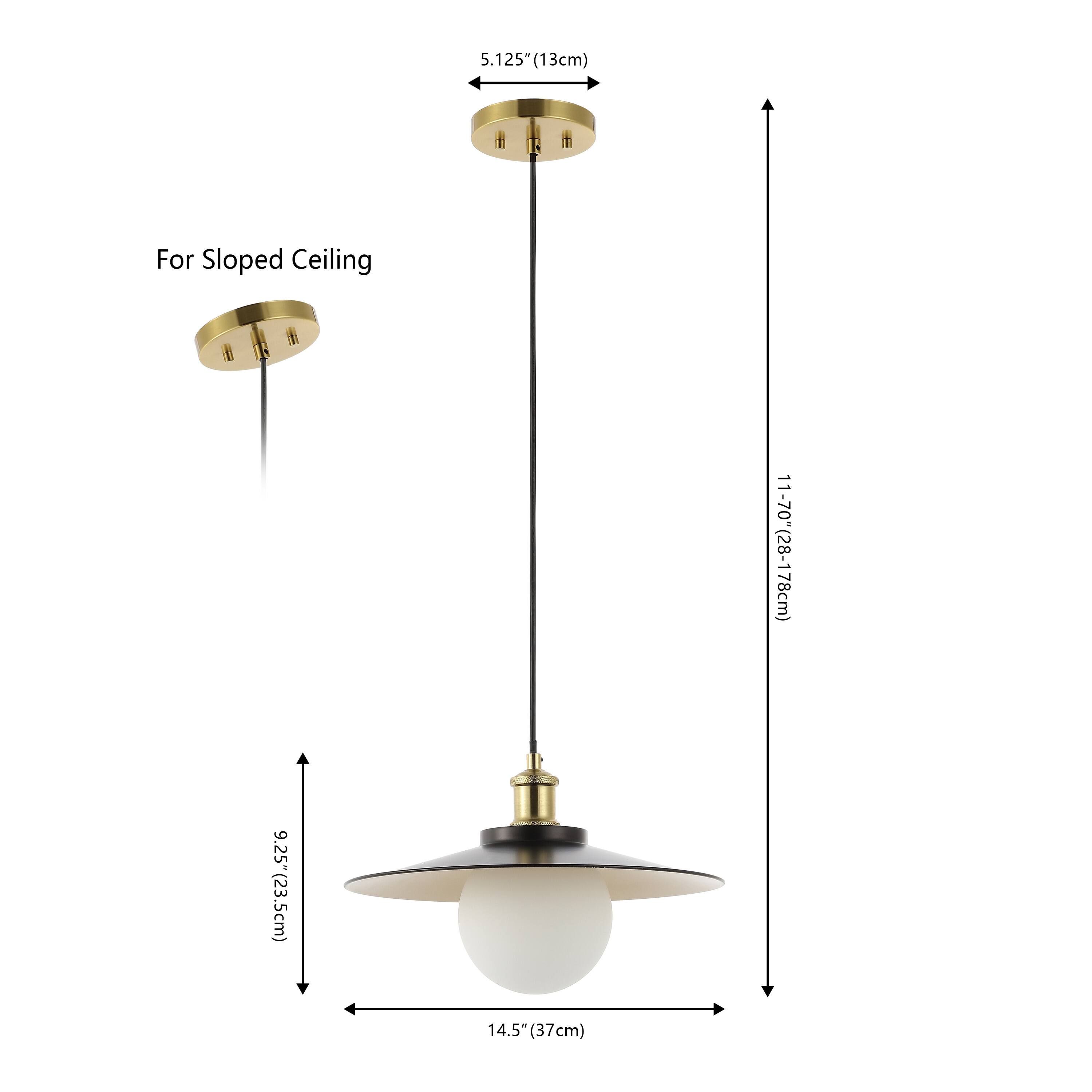 5.125" (13cm) For Sloped Ceiling  
11-70" (28-178cm)  
9.25" (23.5cm)  
14.5" (37cm)