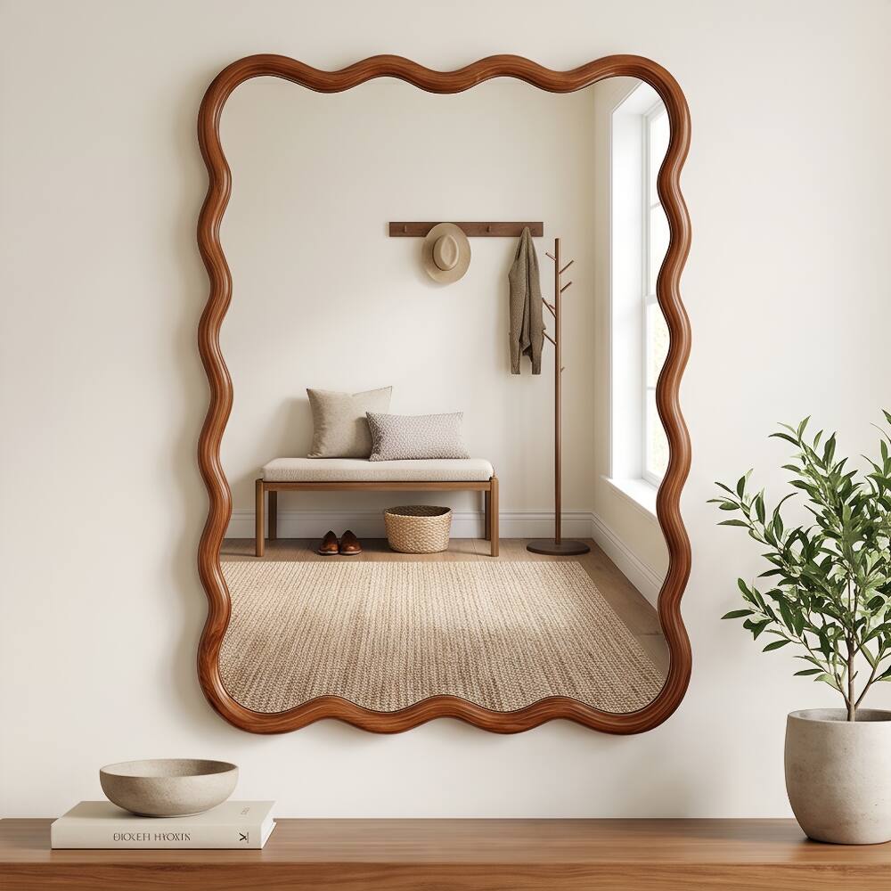 Front. Ropilly - Ropilly 24 x 32 Solid Wood Frame Mirror Wavy Rectangle Wall Mirror for Bathroom Vanity Bedroom Entryway.