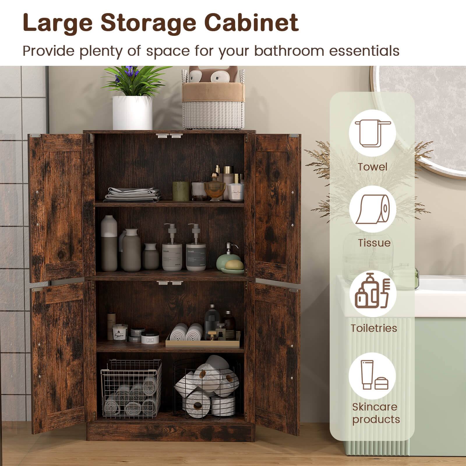 Large Storage Cabinet  
Provide plenty of space for your bathroom essentials  

- Towel  
- Tissue  
- Toiletries  
- Skincare products