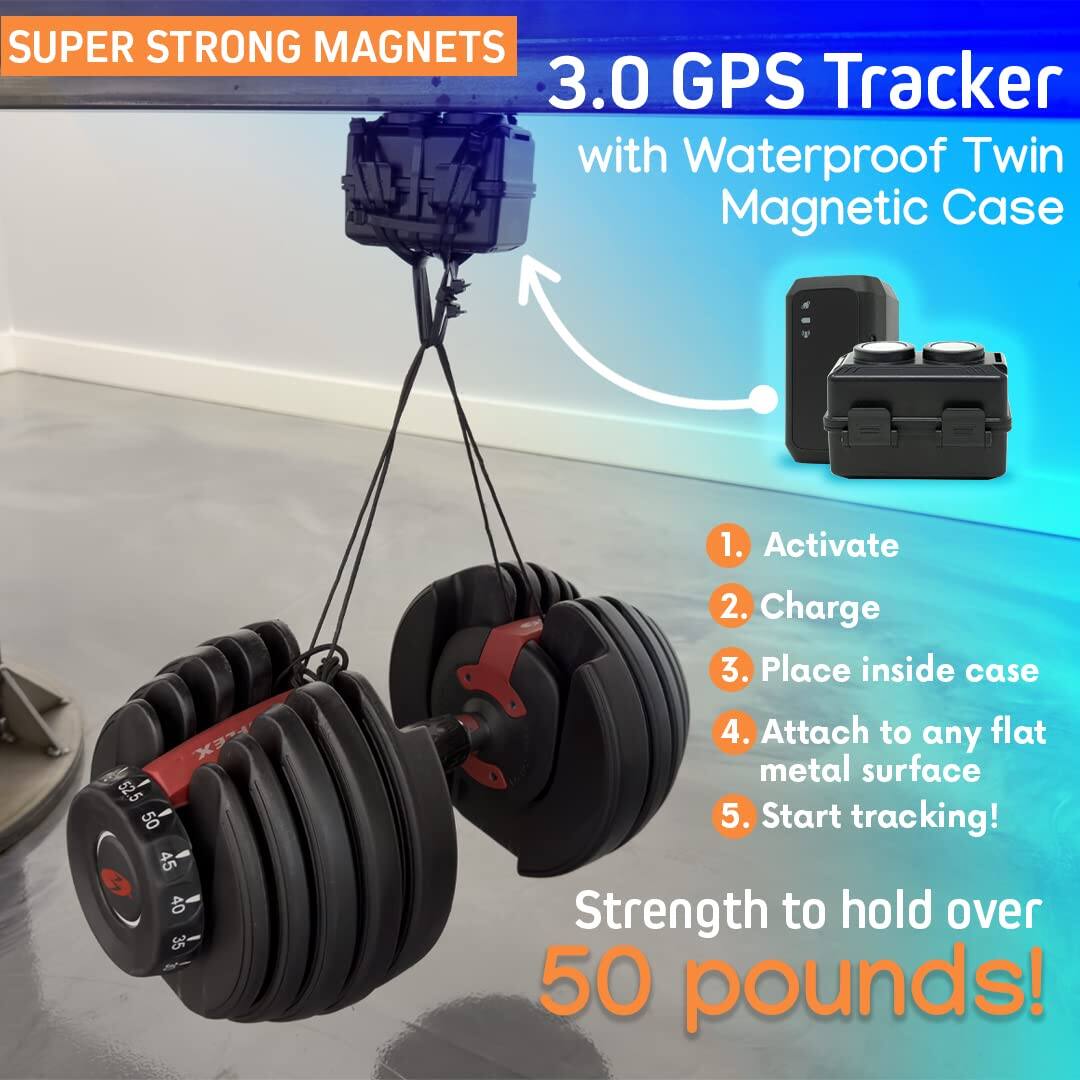 SUPER STRONG MAGNETS
3.0 GPS Tracker with Waterproof Twin Magnetic Case
1. Activate
2. Charge
3. Place inside case
4. Attach to any flat metal surface
5. Start tracking!
Strength to hold over 50 pounds!