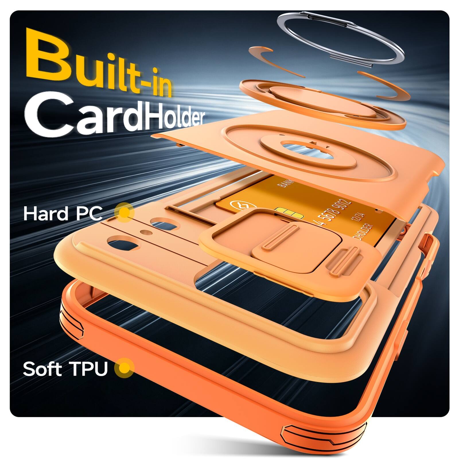 Built-in Card Holder  
Hard PC  
Soft TPU