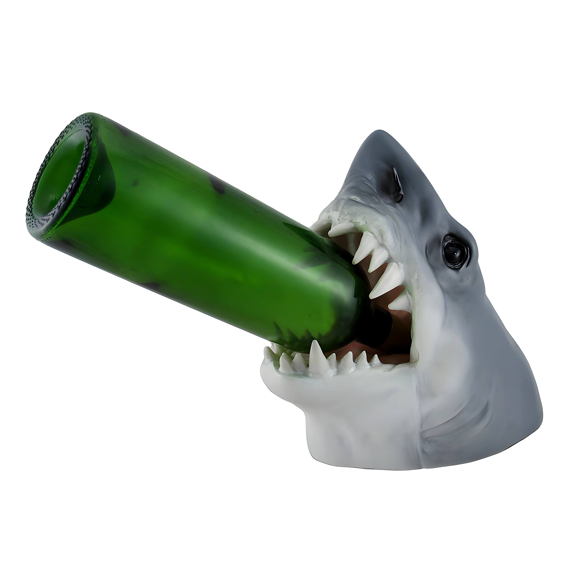 Alt View 2. Zeckos - Parched Predator Shark Head Wine Bottle Holder - Gray.