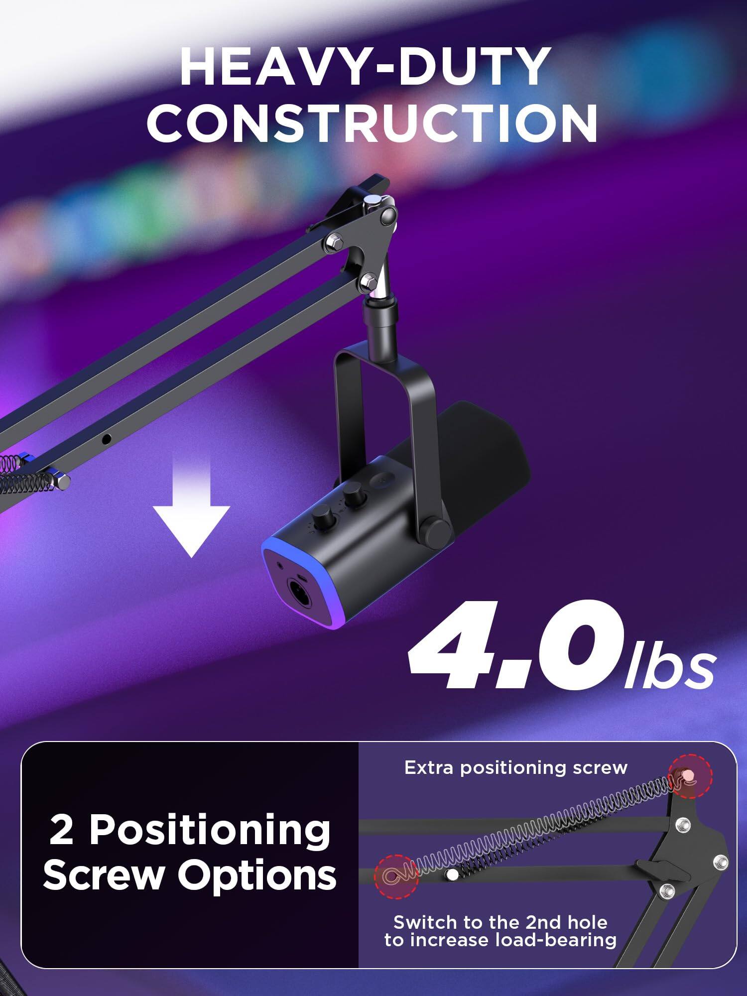 HEAVY-DUTY CONSTRUCTION

4.0 lbs

2 Positioning Screw Options

Extra positioning screw

Switch to the 2nd hole to increase load-bearing