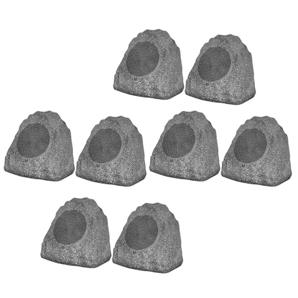 Front. Theater Solutions by Goldwood - 8R8G Outdoor 8" Rock 8 Piece Speaker Set for Deck Pool Spa Yard Garden - Granite Gray.