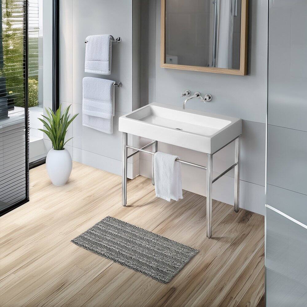 Back. Whitehaus - Britannia Large Rectangular Sink Console with Front towel Bar and No Hole Drill - White.