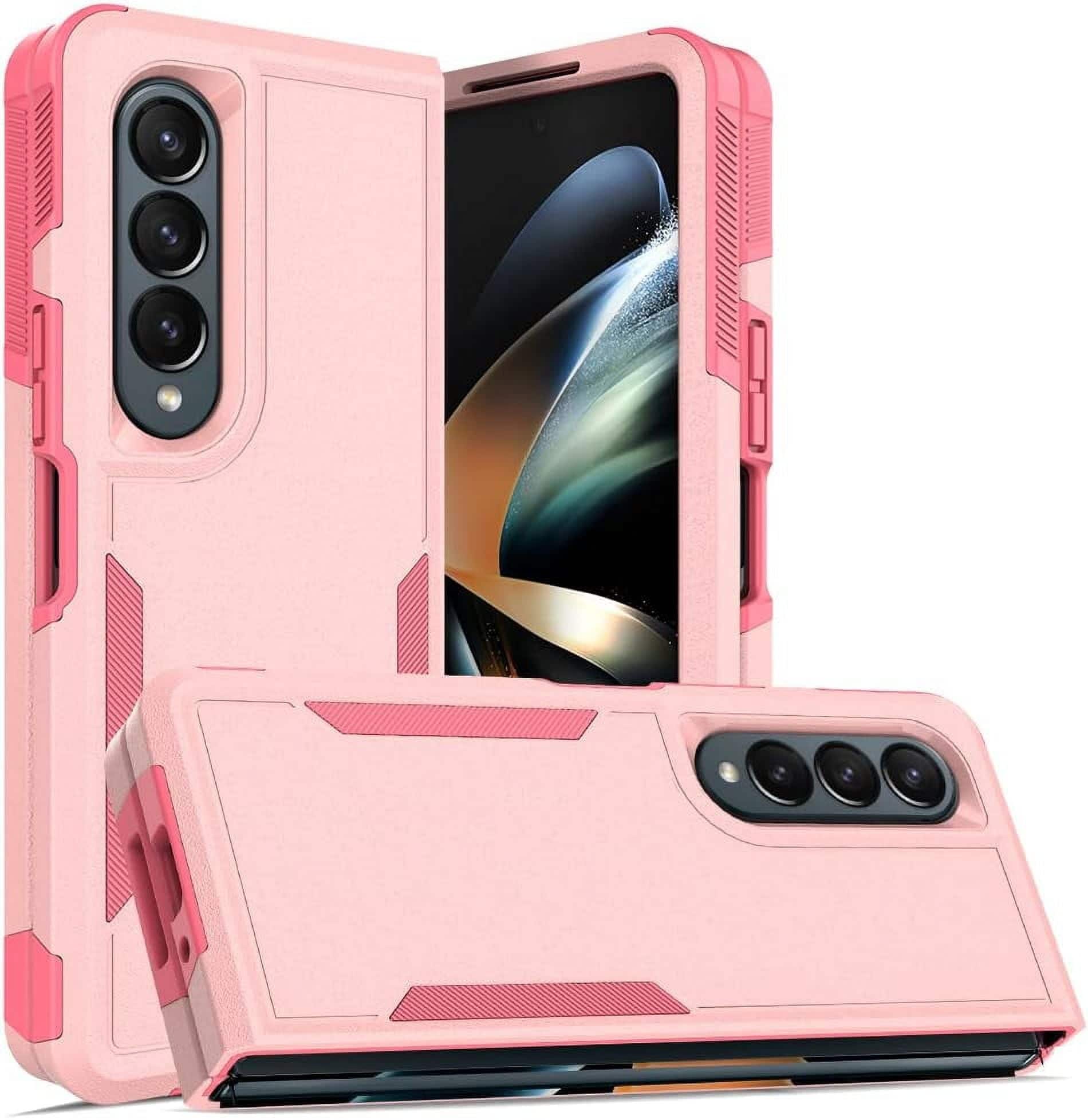 Front. Entronix - Entronix Galaxy Z Fold 5 Case - Soft-Touch Dual-Layer Protective Cover - Pink.